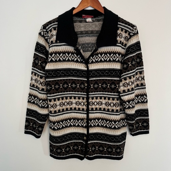 Vintage Fair Isle Knit Button-Up Cardigan Classic Nordic pattern - Picture 2 of 6
